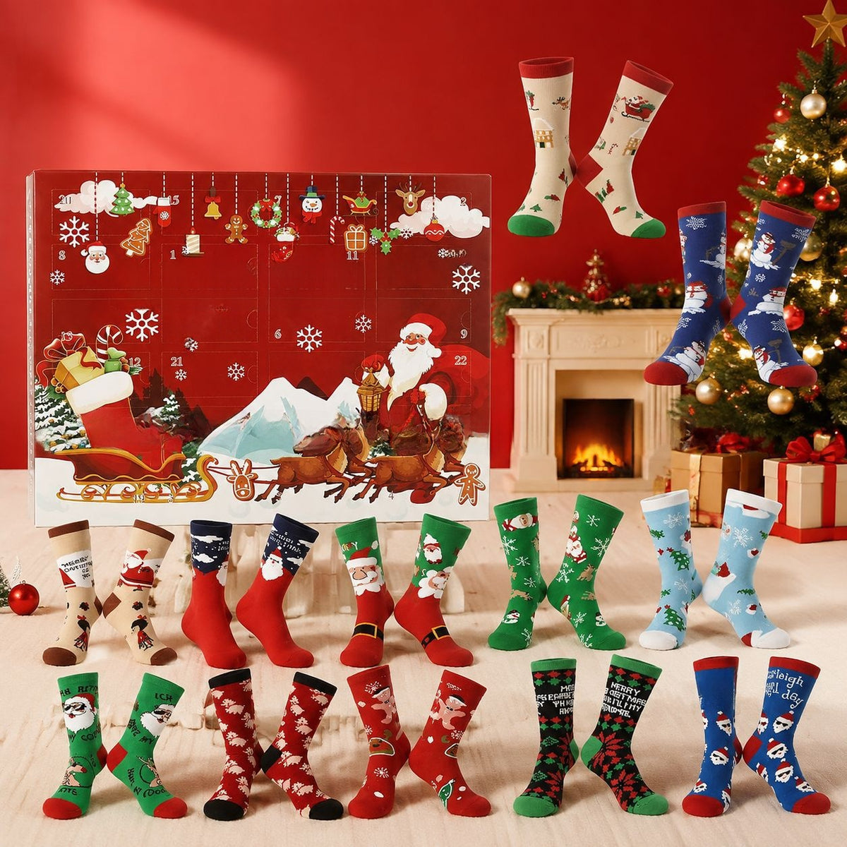 2026 Christmas Mid-High Advent Countdown Calendar Blind Box Socks Set