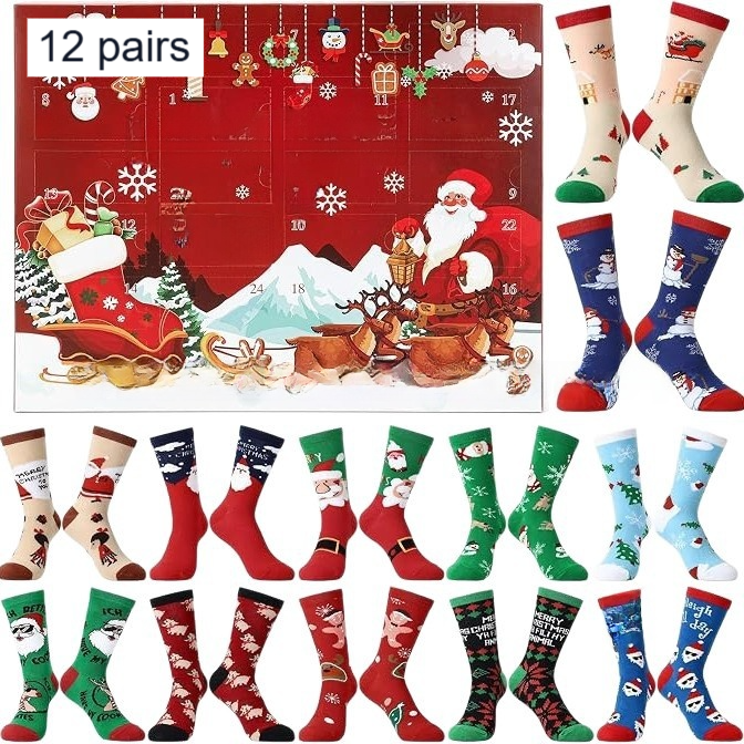 2026 Christmas Mid-High Advent Countdown Calendar Blind Box Socks Set