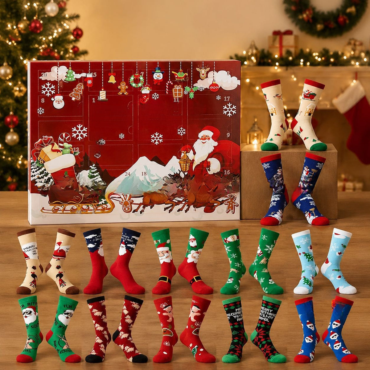 2026 Christmas Mid-High Advent Countdown Calendar Blind Box Socks Set
