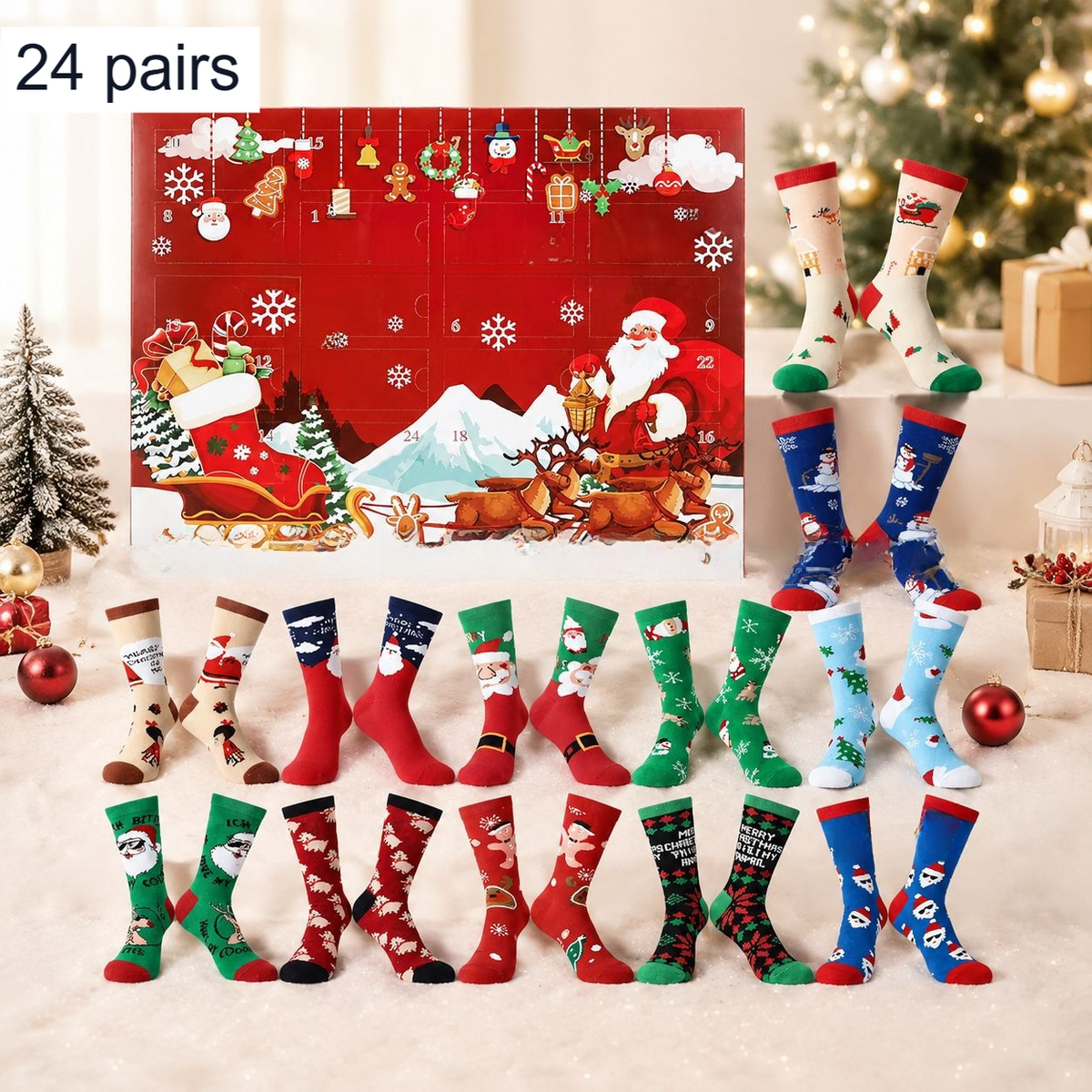 2026 Christmas Mid-High Advent Countdown Calendar Blind Box Socks Set