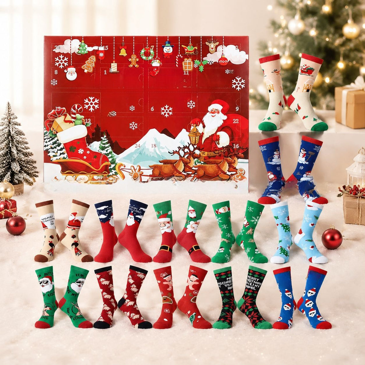 2026 Christmas Mid-High Advent Countdown Calendar Blind Box Socks Set