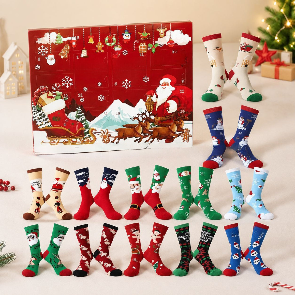 2026 Christmas Mid-High Advent Countdown Calendar Blind Box Socks Set