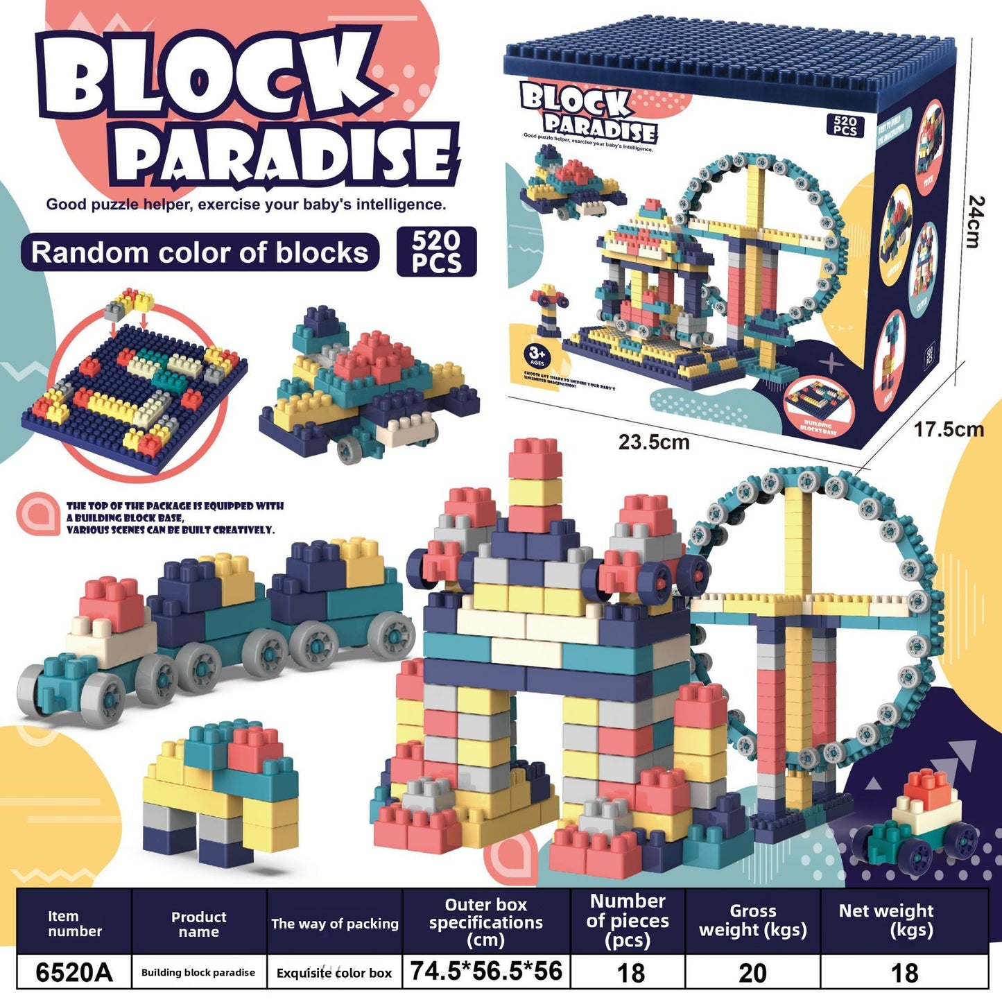 Childrens DIY Educational Building Blocks Large Particle Castle Ferris Wheel